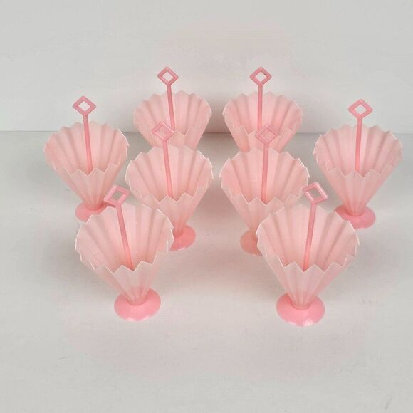 8 Vintage Plastic Candy Nut Cups Umbrella Pink Baby Girl Bridal Shower 60's Lot - Picture 1 of 10